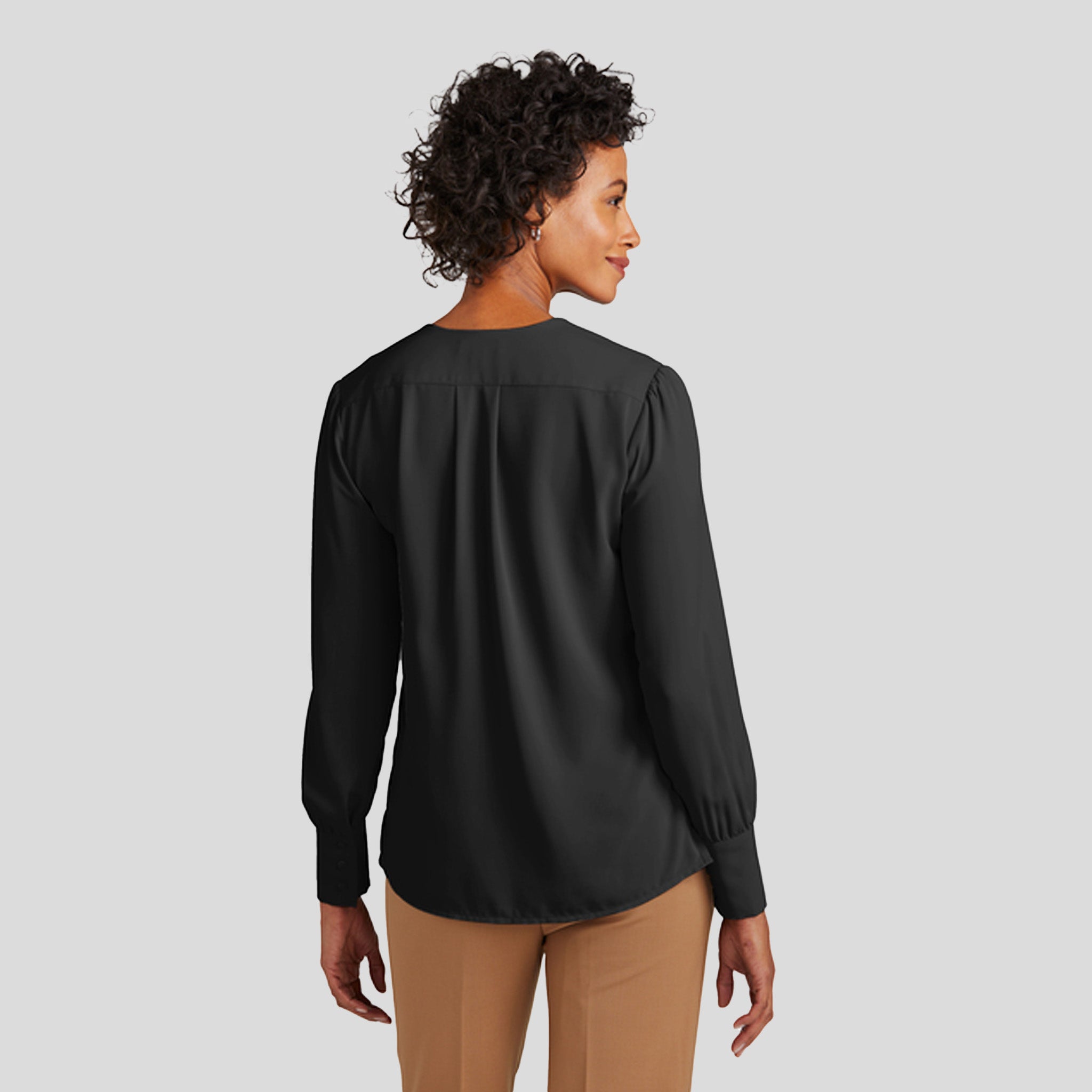 Womenโs Open-Neck Satin Blouse | Deep Black
