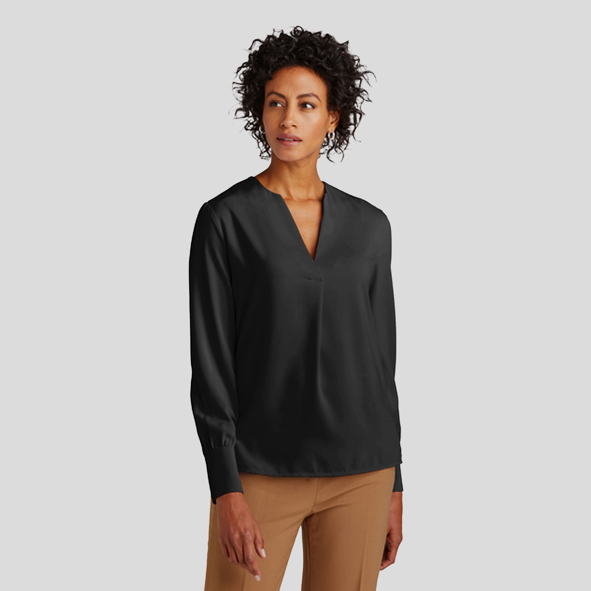 Womenโs Open-Neck Satin Blouse | Deep Black