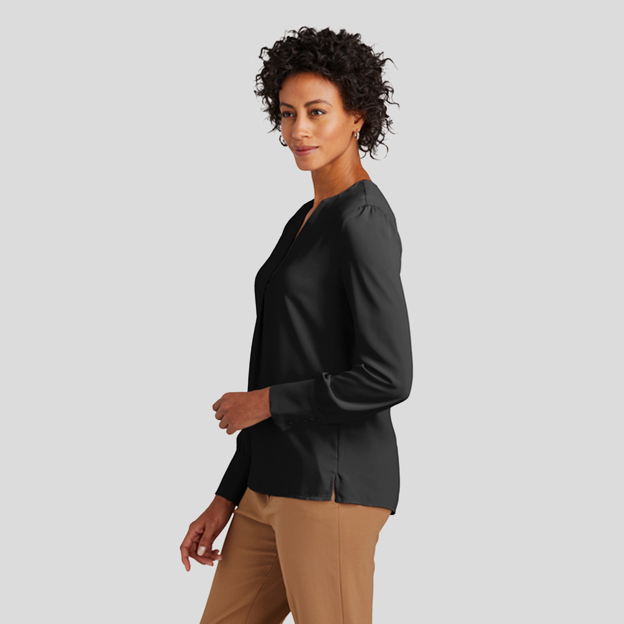 Womenโs Open-Neck Satin Blouse | Deep Black