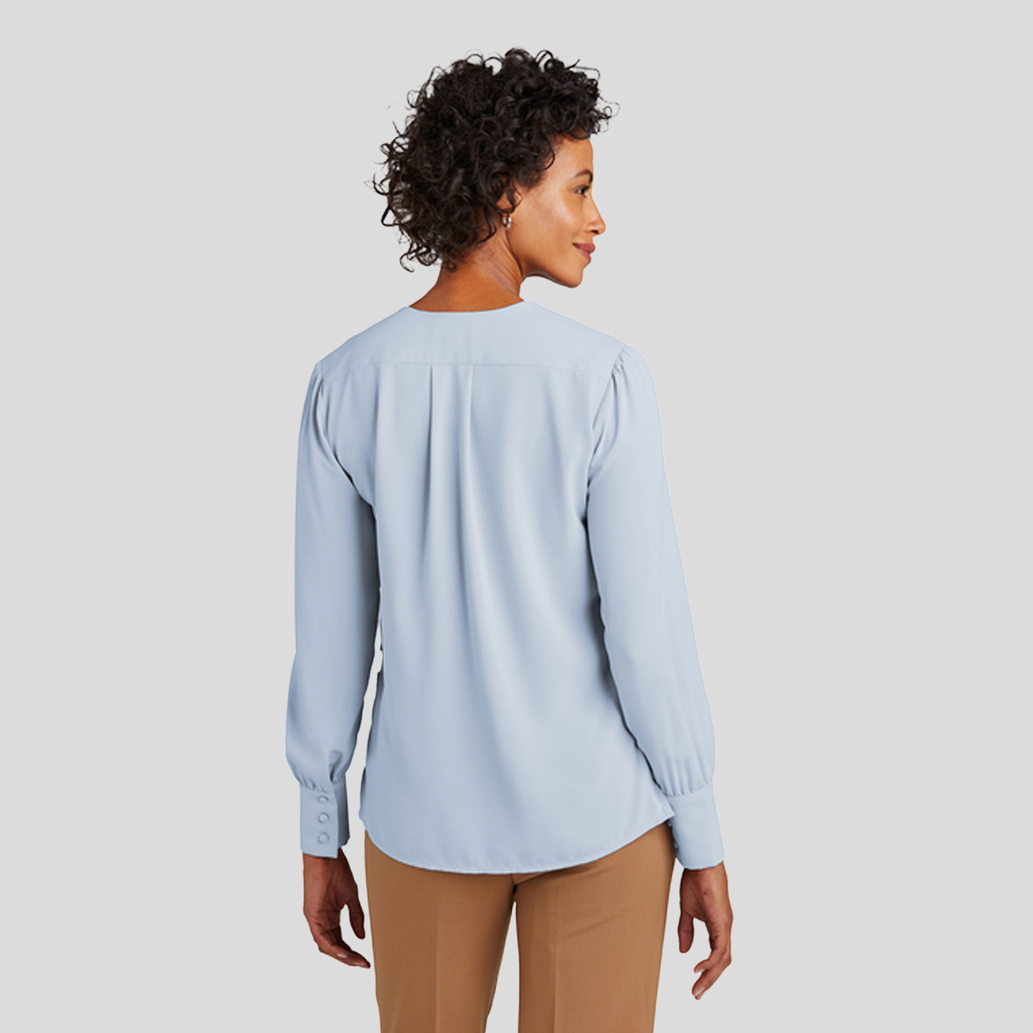 Womenโs Open-Neck Satin Blouse | Heritage Blue