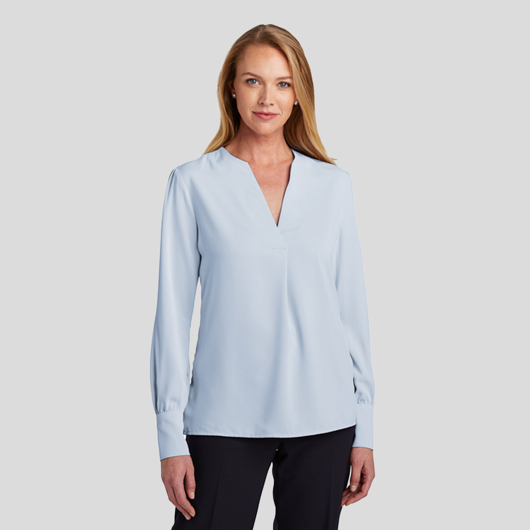 Womenโs Open-Neck Satin Blouse | Heritage Blue