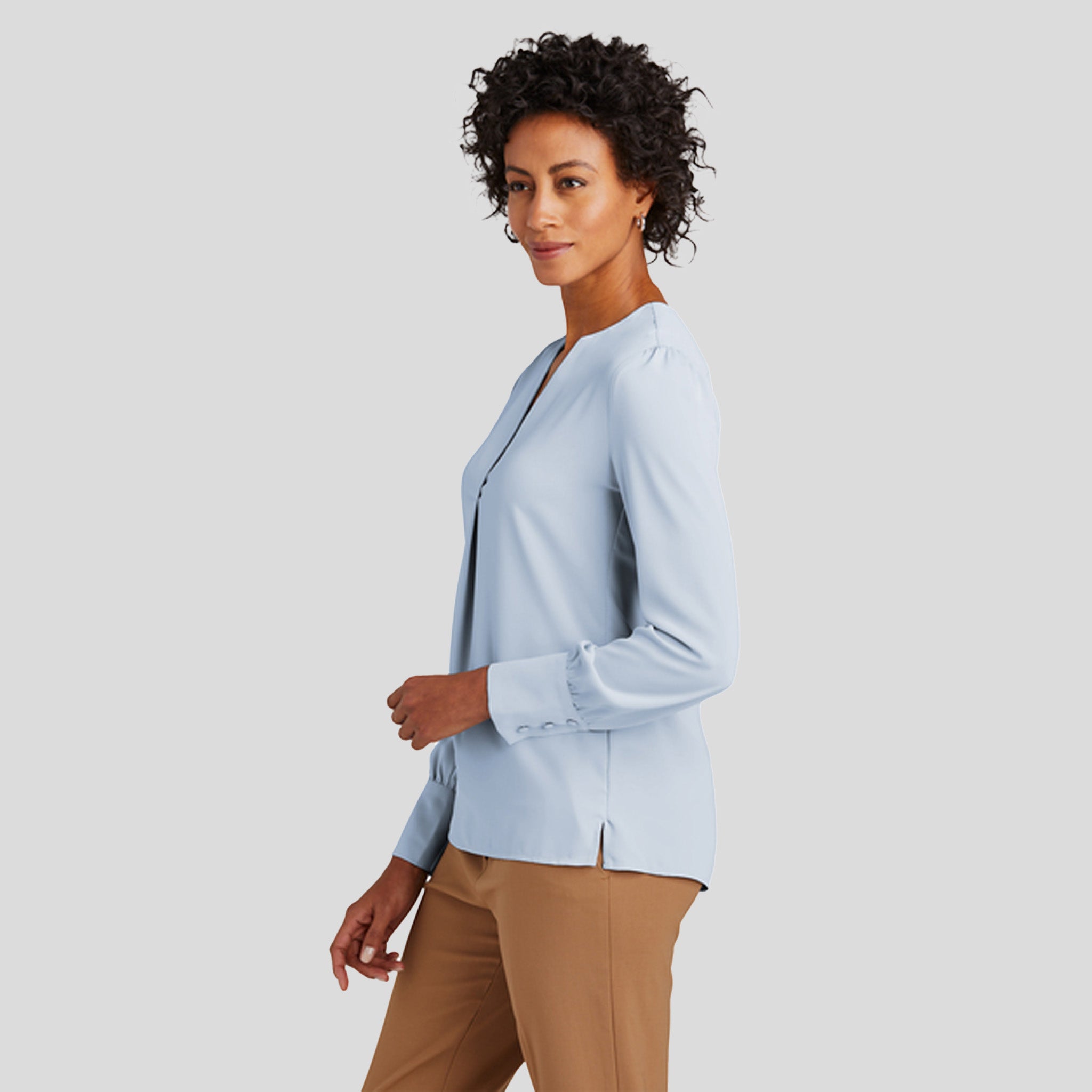 Womenโs Open-Neck Satin Blouse | Heritage Blue