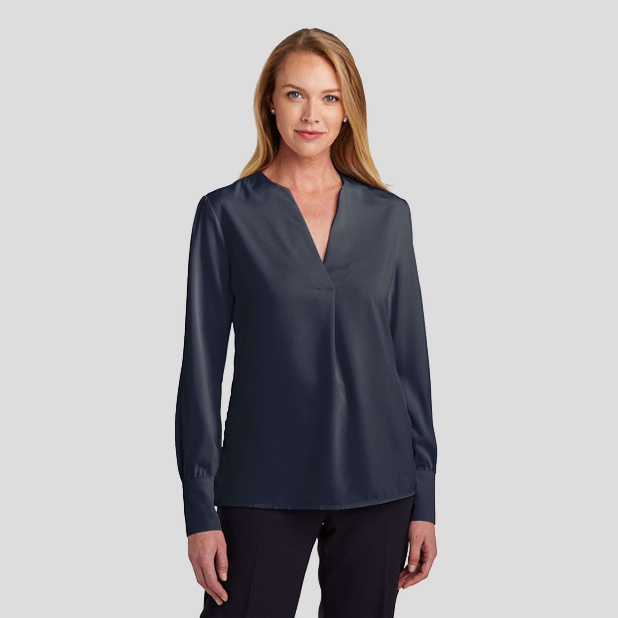 Womenโs Open-Neck Satin Blouse | Night Navy