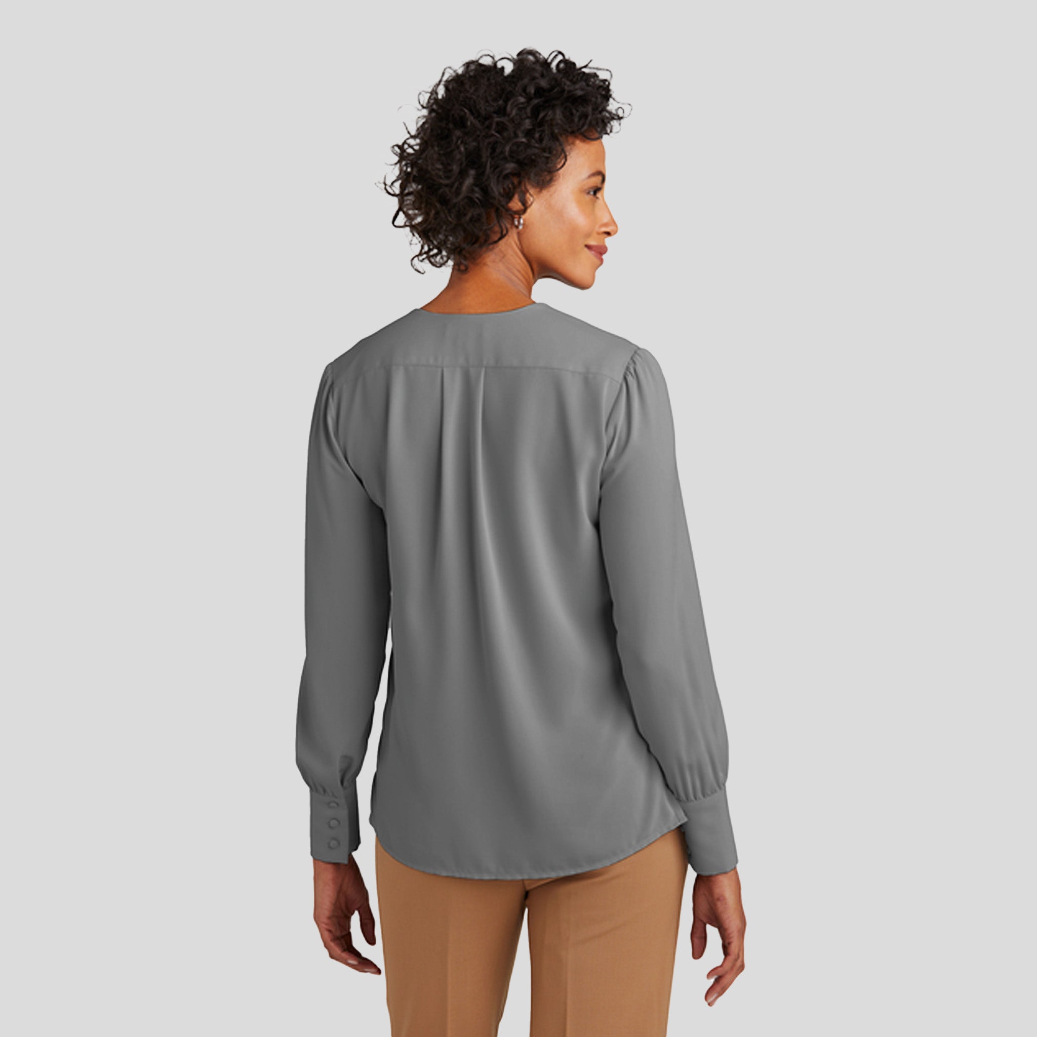 Womenโs Open-Neck Satin Blouse | Shadow Grey