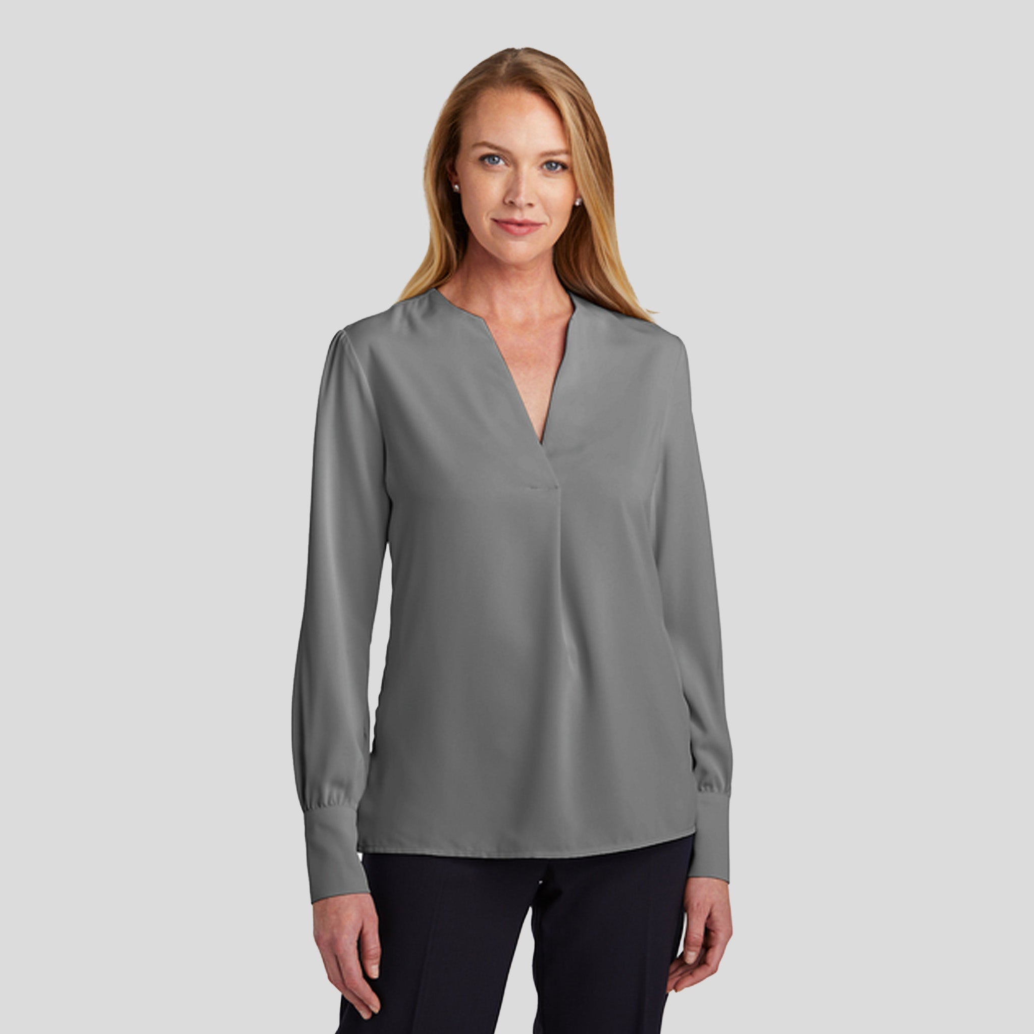 Womenโs Open-Neck Satin Blouse | Shadow Grey