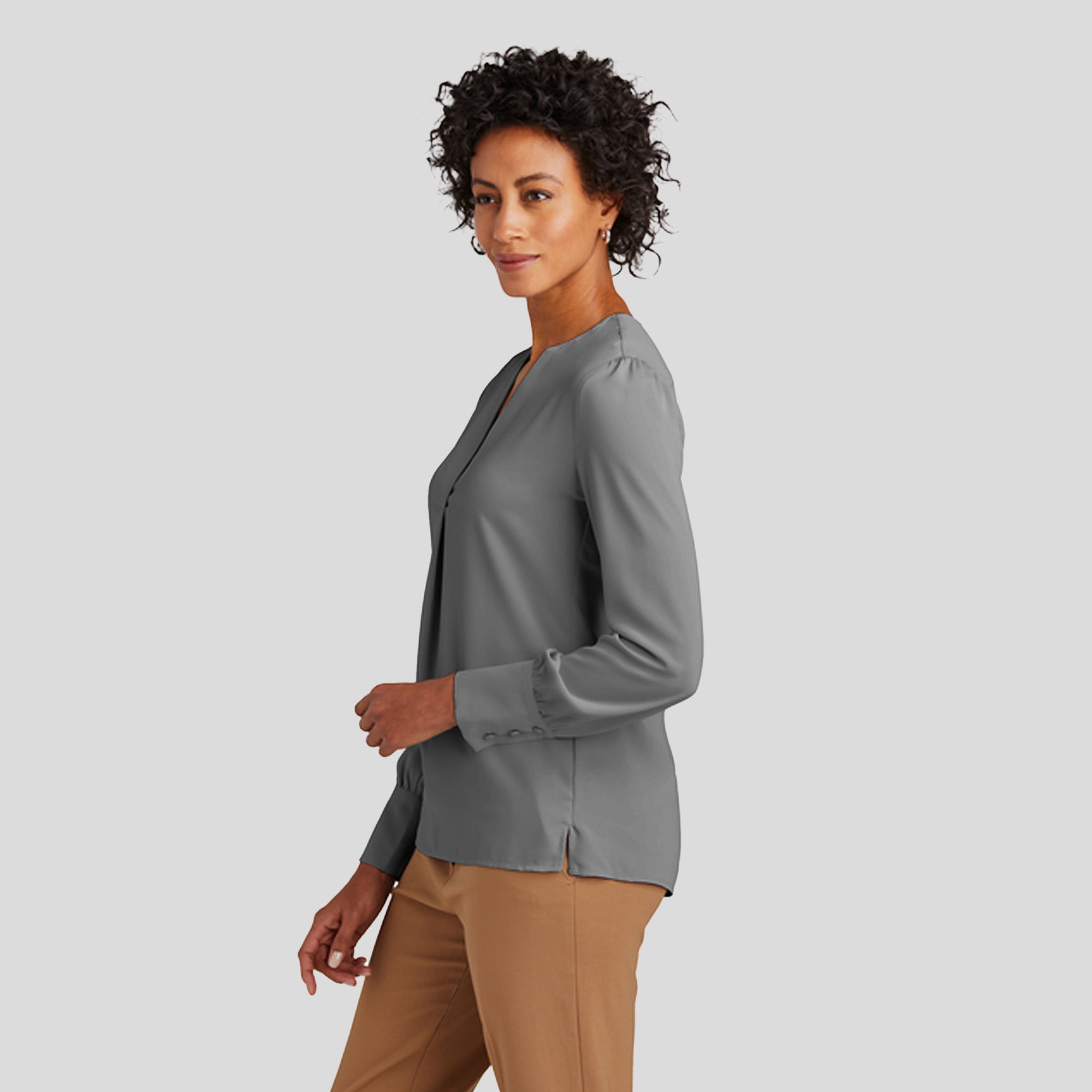 Womenโs Open-Neck Satin Blouse | Shadow Grey