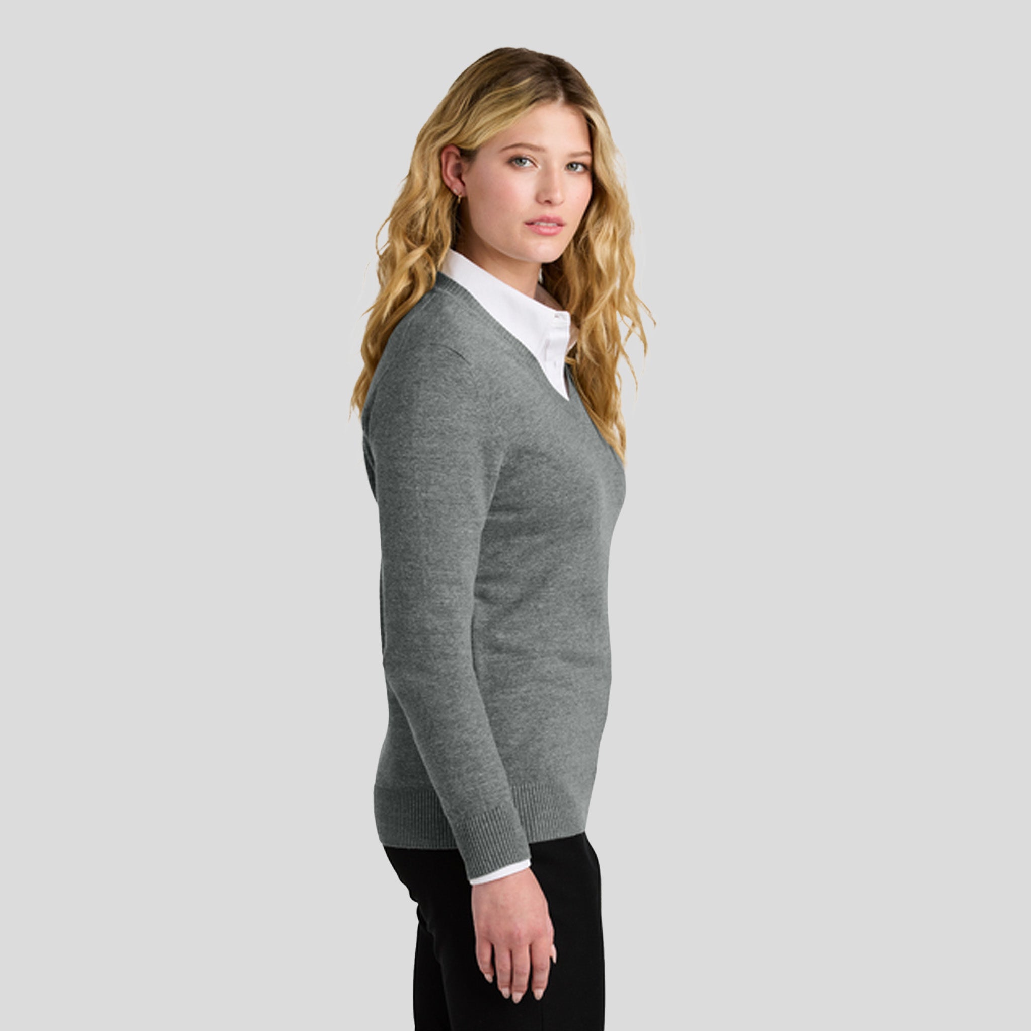 Womenβs Easy Care V-Neck Sweater | Medium Heather Grey