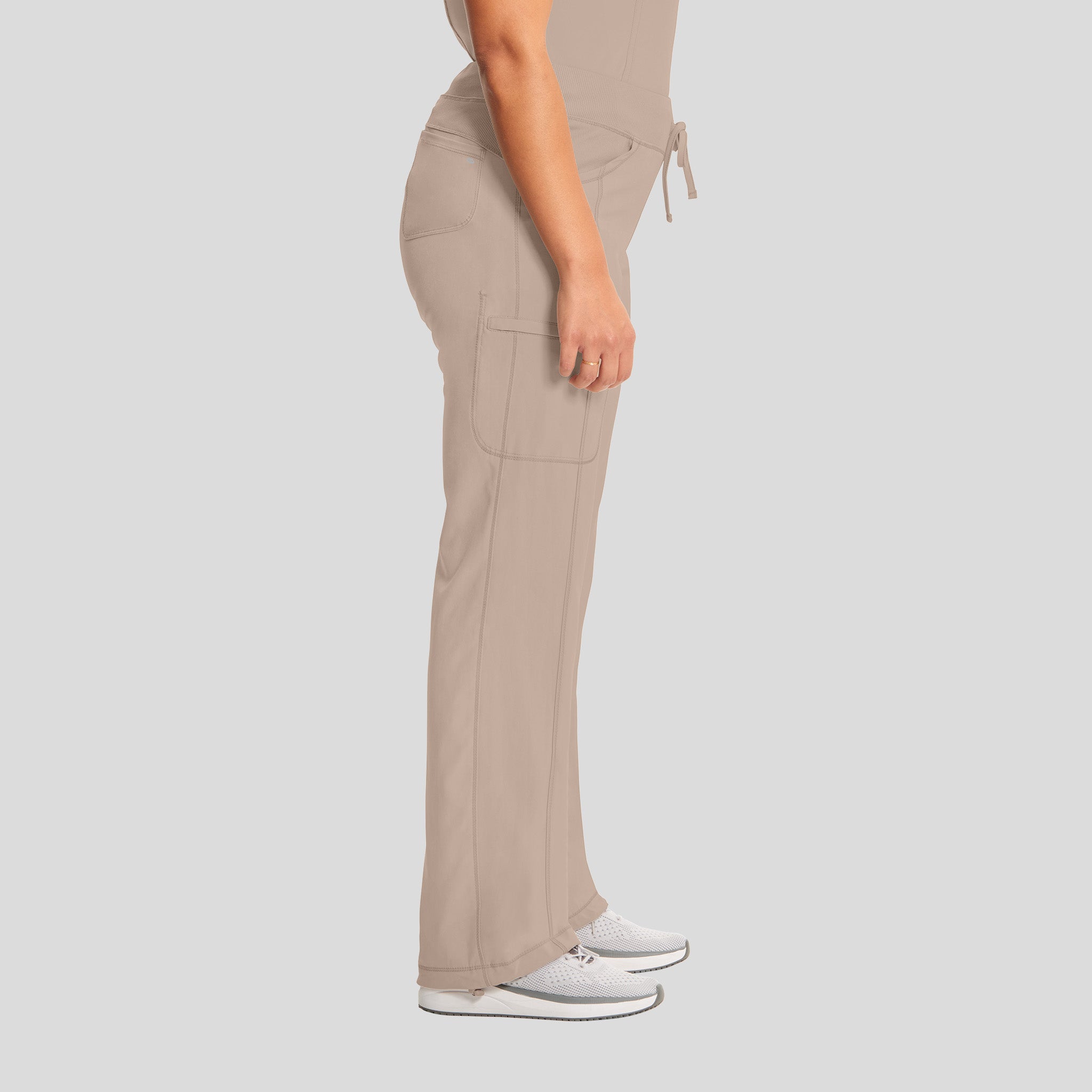Rib Knit Drawstring Waist Scrub Pant | Khaki