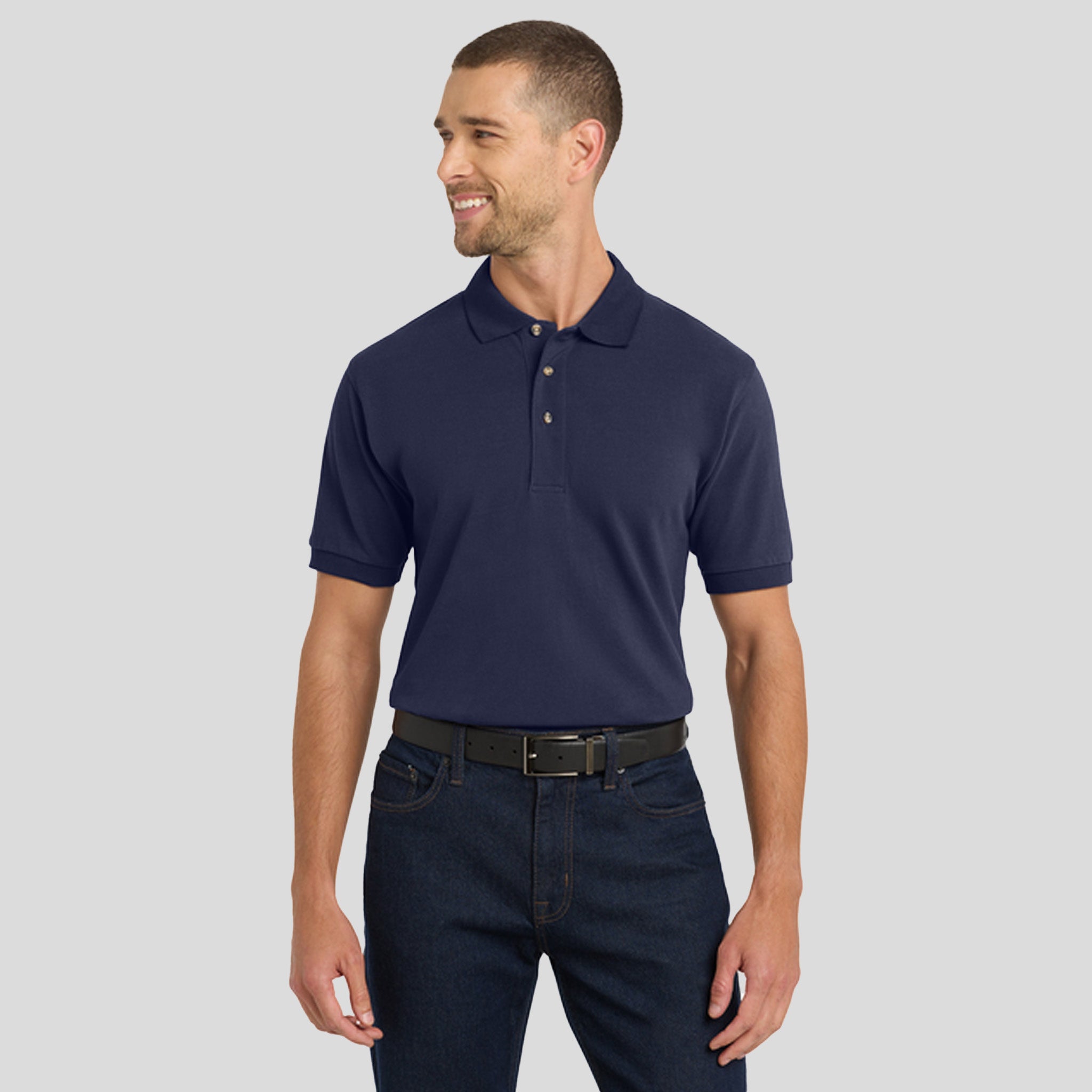 Heavyweight Cotton Pique Polo | Navy