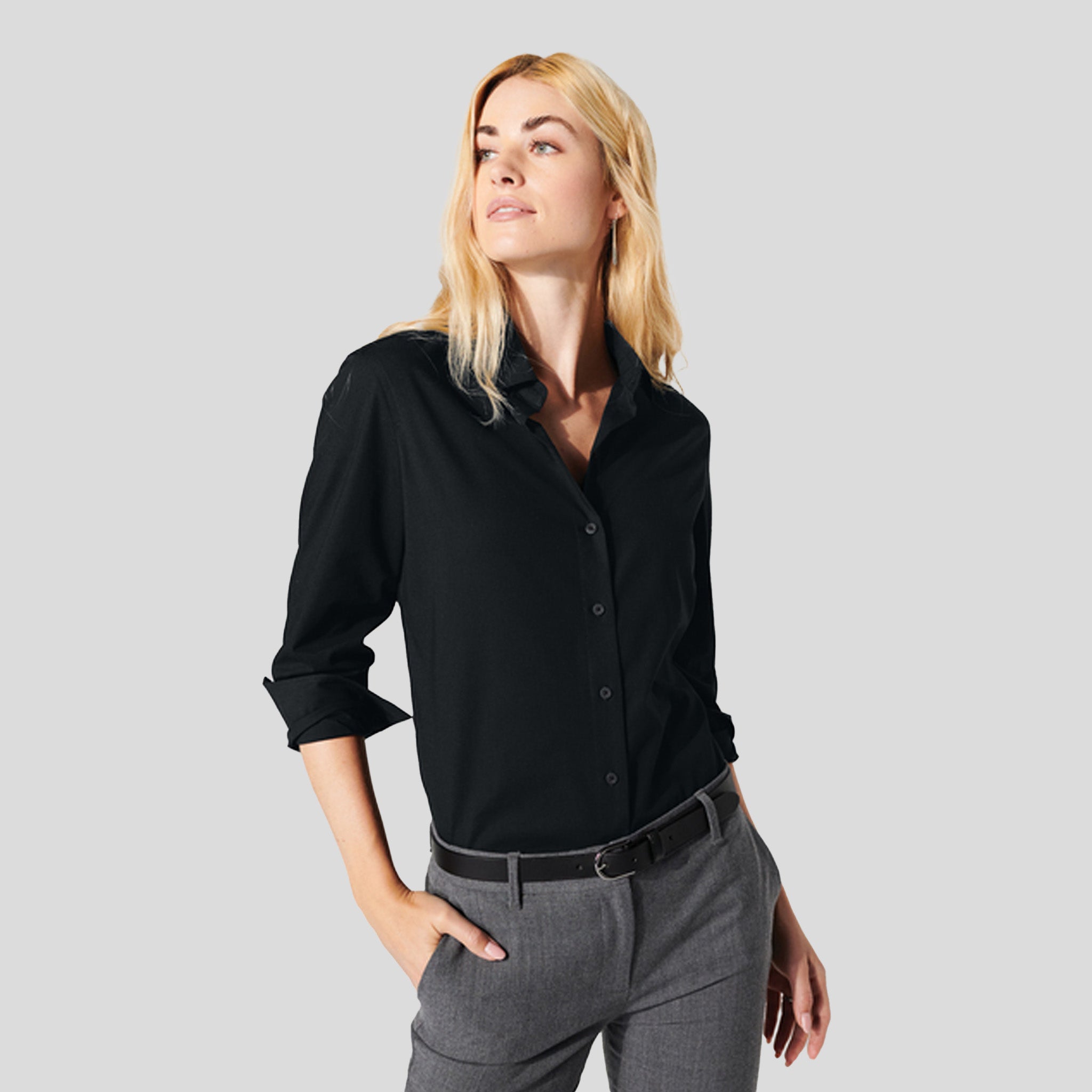 Women’s Long Sleeve Stretch Woven Shirt | Deep Black